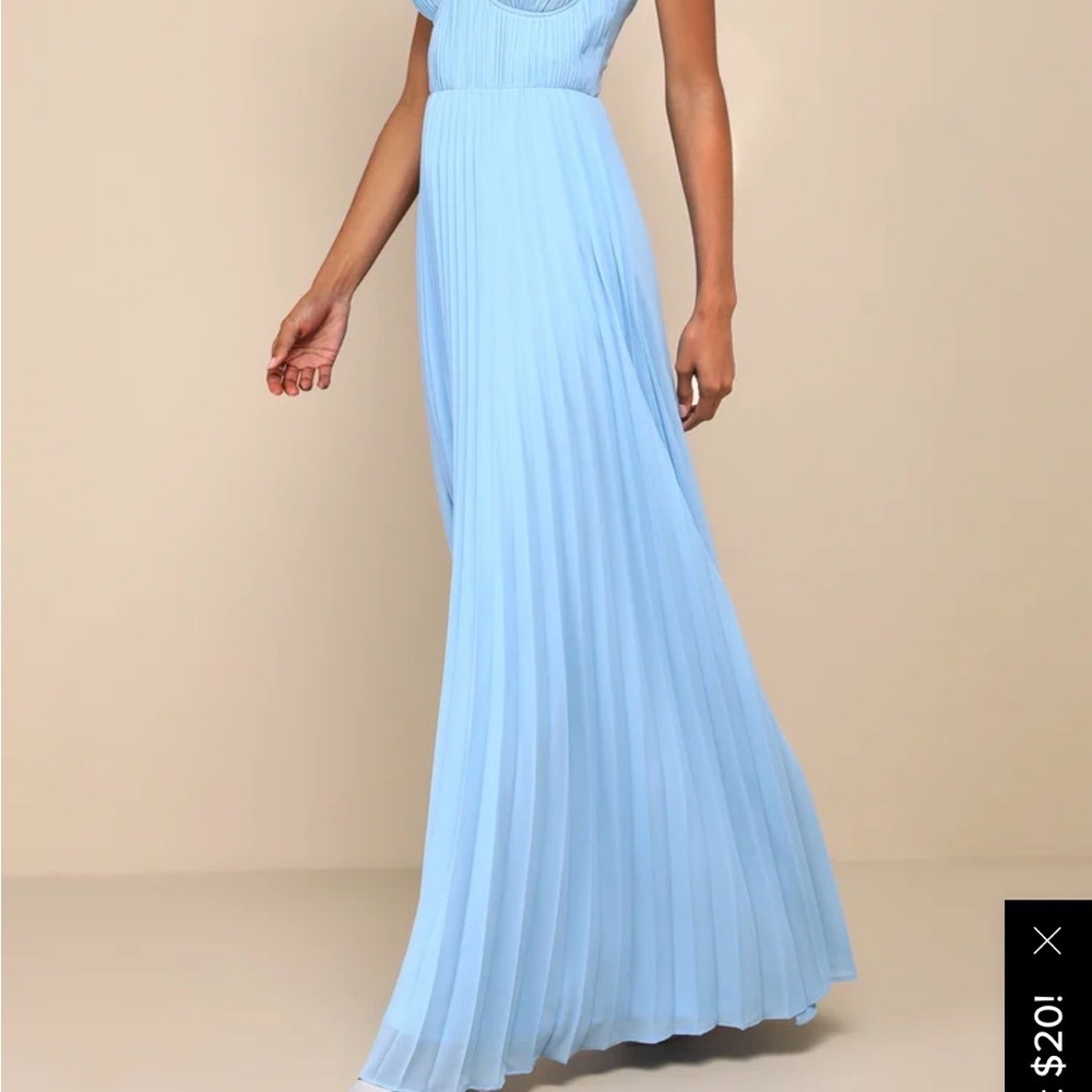 Light Blue Pleated Maxi Dress - Women